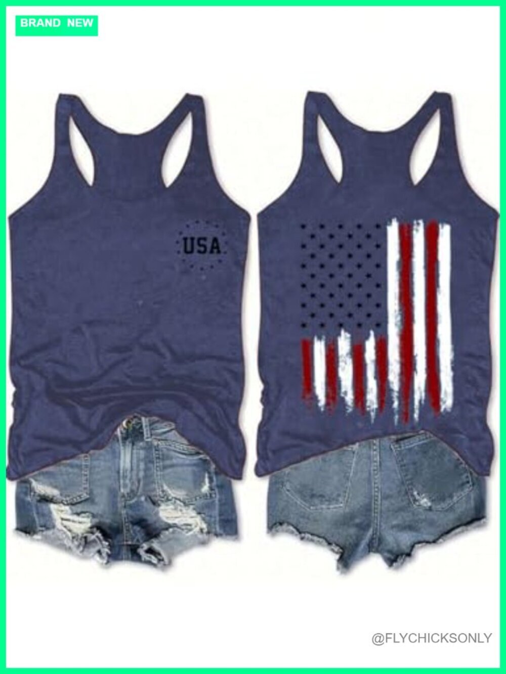 Patriotic Stars Tank Top Sleeveless O-Neck Cotton Blend Stretchy 4th of July